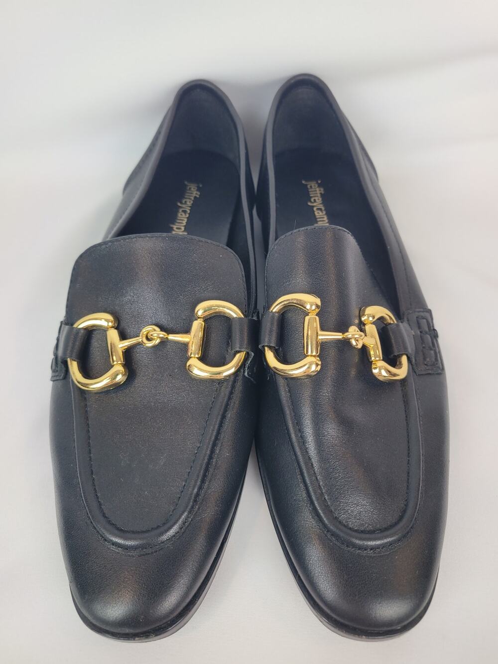 Jeffrey Campbell Velviteen Academia Loafer Black Leather Slip On Gold Horsebit 7